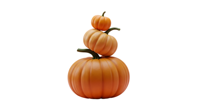 A stack of three pumpkins of varying sizes on top of each other against a black background scene view