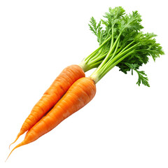 Bright orange carrot with green tops isolated on white background PNG.AI Generated.