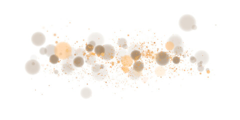 A sparkling gold magic dust effect with glowing bokeh lights and twinkling particles on a transparent background, ideal for fantasy and festive designs
