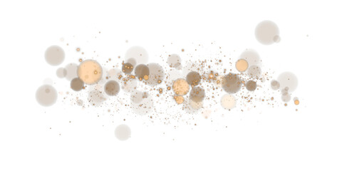 A sparkling gold magic dust effect with glowing bokeh lights and twinkling particles on a transparent background, ideal for fantasy and festive designs