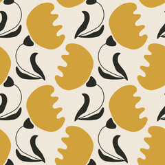 Trendy minimalist seamless botanical pattern with abstract creative hand drawn composition