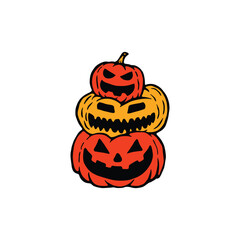 Stacked Halloween Pumpkins Vector. Spooky Jack O’Lantern Faces Illustration Design