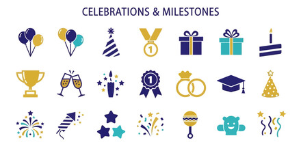 Celebration Icons Party with Wedding, and Milestone.