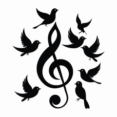 Musical Birds A Symphony of Nature and Art A Melodic Flight Around a Treble Clef Symbol