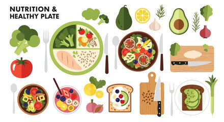 Healthy Food Plate Balanced Diet Meal.