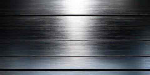 Close-up of vertical brushed metal panels with a gradient of dark to light silver tones and a sleek reflective surface