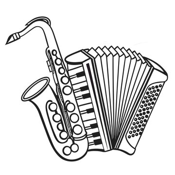black and white saxophone and accordion clip art preview