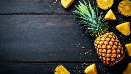 Fresh Tropical Pineapple Slices on Rustic Dark Wooden Surface for Wellness