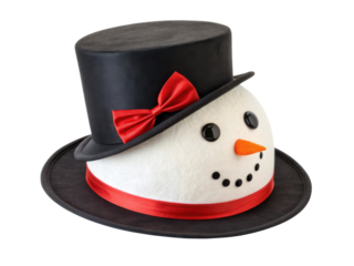 Festive snowman cake adorned with black top hat and red ribbon captures joy of Christmas celebrations