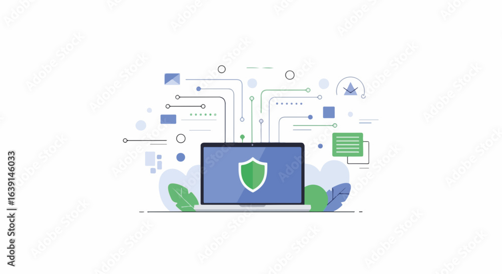 Poster password protection on laptop screen secures digital data. modern password protection systems includ