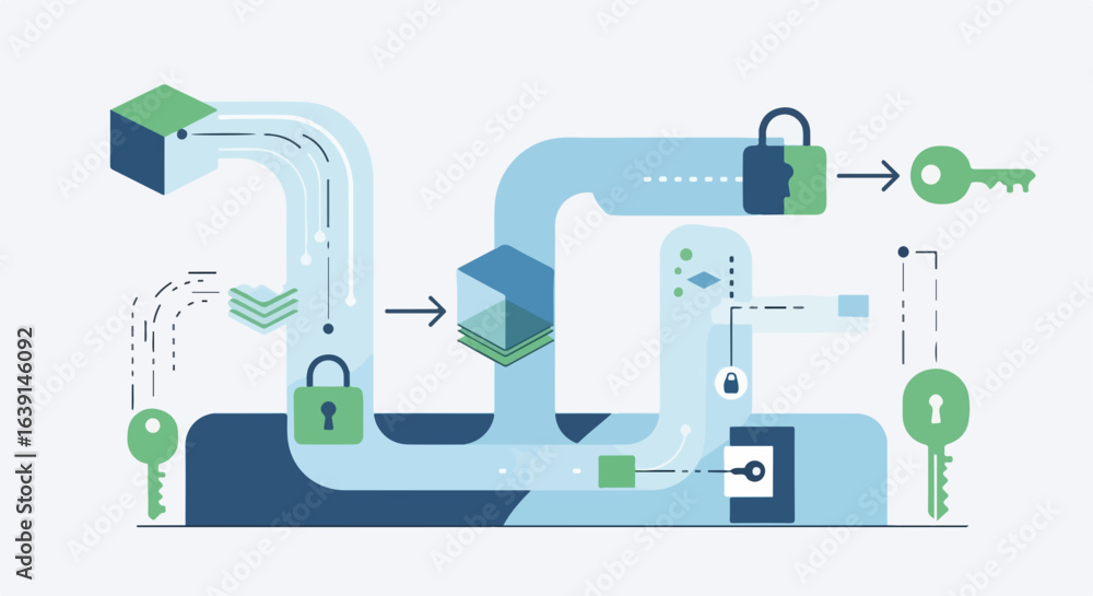 Poster password protection concept with data encryption process. secure data transmission illustrated with 