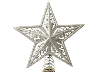Fototapeta premium Beautiful silver star tree topper adds festive touch to any Christmas celebration, shining brightly atop holiday tree