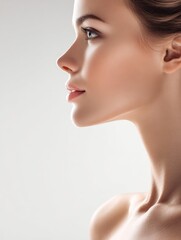 Fototapeta premium Elegant Woman Showcasing Radiant Skin After Cosmetic Procedure in Serene Setting With Soft Lighting