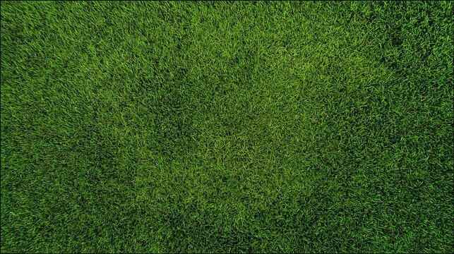 Lush green lawn on level ground, top-down perspective of manicured grass field, ideal for landscaping and outdoor recreation projects