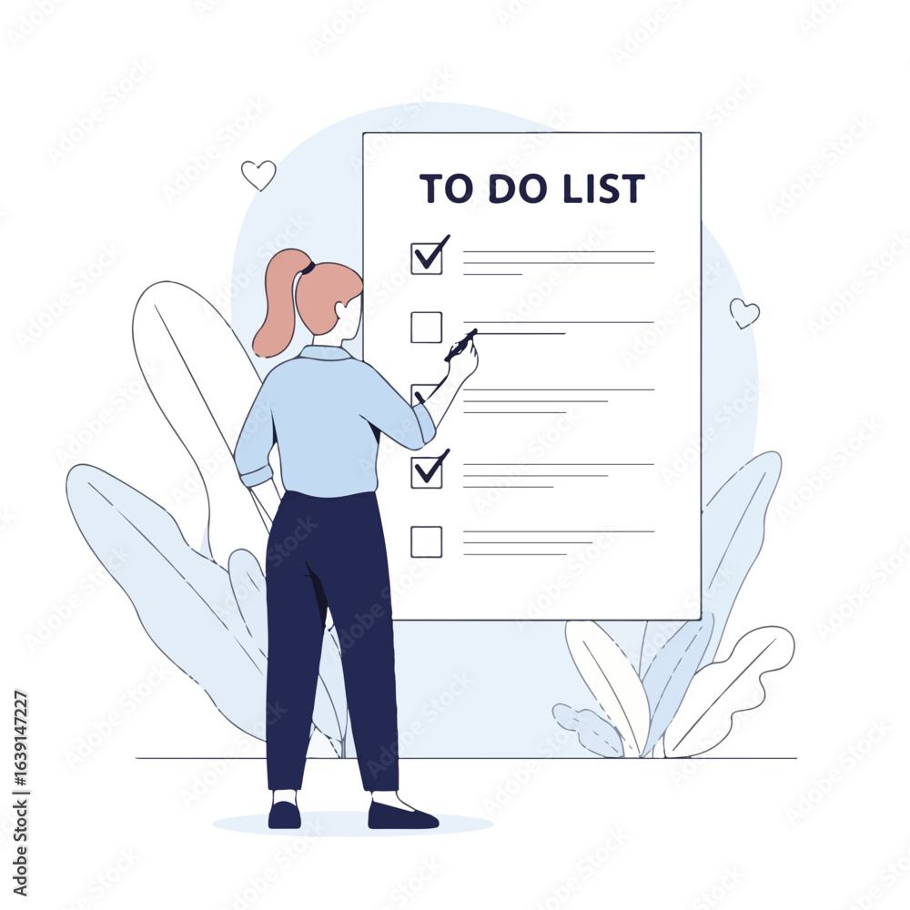 Poster completing a to do list with tasks checked off and pen in hand, symbolizing productivity. engaging w