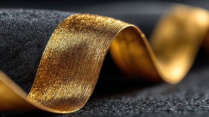 Gold Glitter Ribbon on Black Fabric