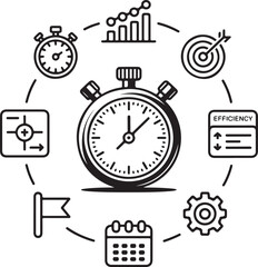 Fototapeta premium Business Efficiency Outline Icons – Precision Workflow Style