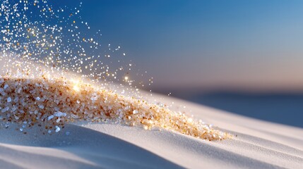 Golden Sand Dune at Sunset with Sparkling Particles