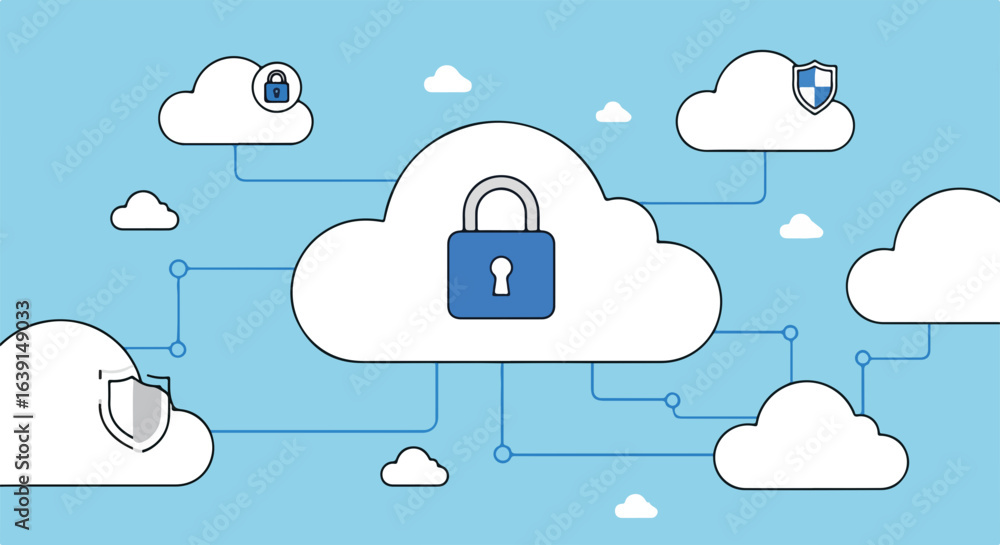 Poster secure cloud storage concept illustration. network security and data protection system for online sa