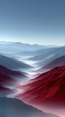 Hazy Deep Jade Mountains Wrapped in Dark Rose Gradient