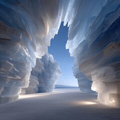Hidden Ice Grotto With Walls Of Translucent Blue Ice