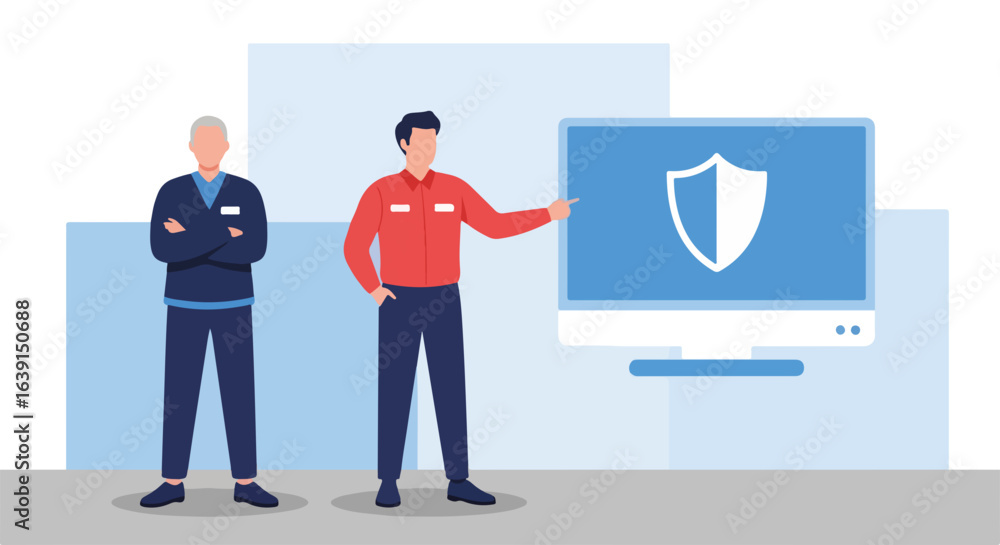 Aufkleber network security cloud illustrated with people presenting cyber security measures and shield cyber p