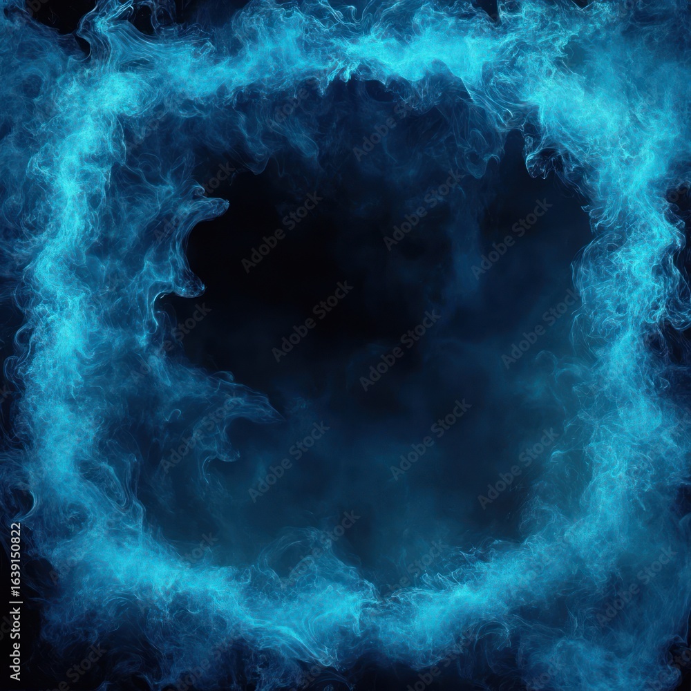 Aufkleber glowing blue swirling mist forming a circular frame on a dark background creating a mystical and dyn