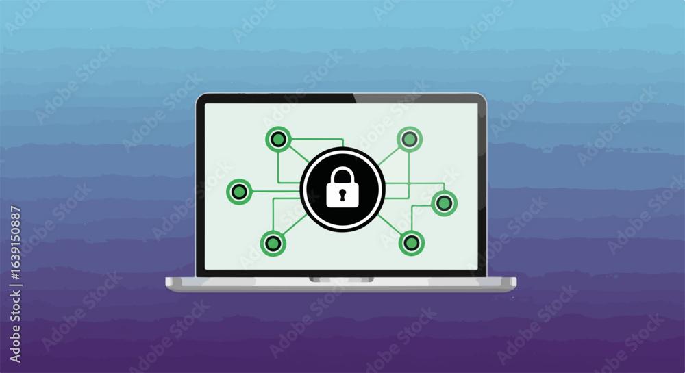 Poster network security cloud shown with lock on laptop screen, symbolizing protection of data and access t
