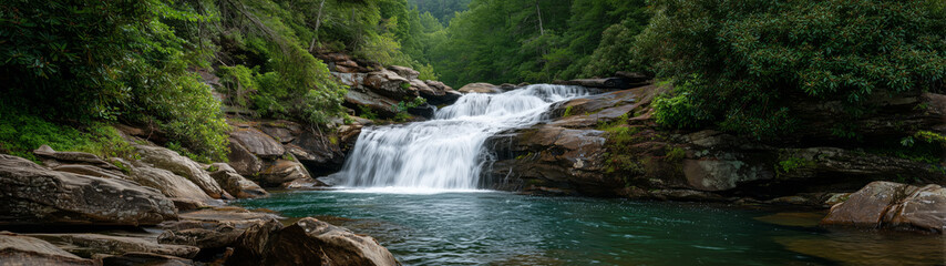 Obraz premium Serene waterfall cascade tranquil forest hdr panorama natural beauty scenic viewpoint refreshing concept