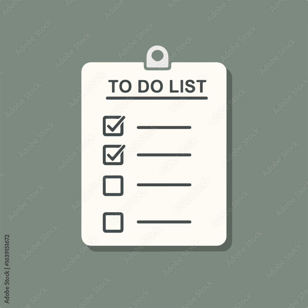 Poster simple to-do list icon on white clipboard against a neutral gray background displaying tasks.