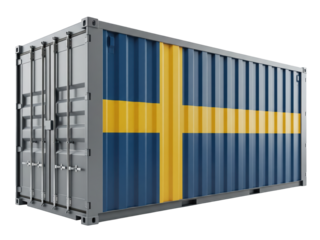 cargo container with swedish flag on transparent background	