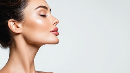 Fototapeta premium Glowing Profile of a Woman After Chemical Peel Against a Minimalist White Background