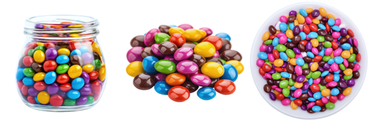 Set of multi-colored dragees isolated on a transparent background PNG