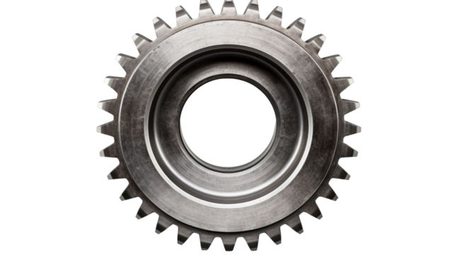 Scratched Steel Gears Industrial Mechanical Parts Isolated on White Background
