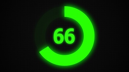 Countdown timer number ,0 to 66 seconds circular countdown digital electronic timer. counting down with green numbers and circle marking time ,Sci-Fi light Effects electronic protection system.