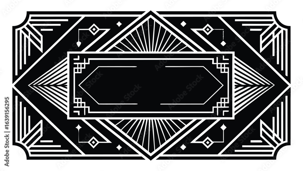 Poster vector art of art deco geometric pattern design with ornate border and empty space for text, isolate