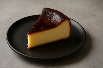 Basque burnt cheesecake with golden caramelized top and creamy interior, perfect for dessert menus, food blogs, and culinary advertising.