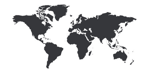 
A black polygon world map, with a solid silhouette of all continents, isolated against a transparent background. A versatile graphic for global projects.