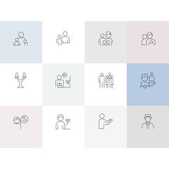 Social Policy Web Icon Set in Minimal Line Style – Family, Community, Healthcare, Law, and Social Services Symbols