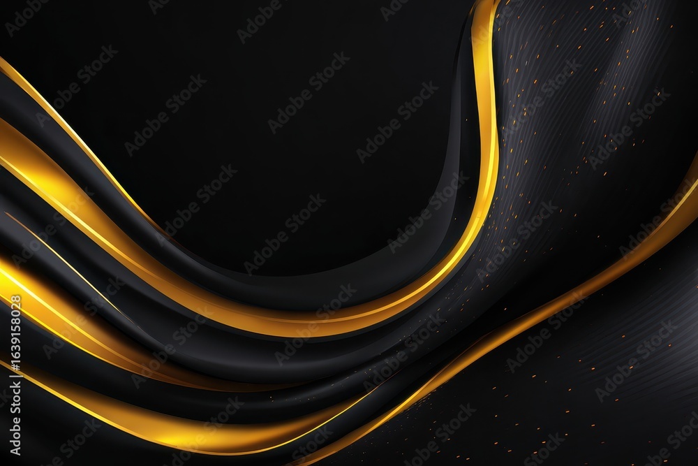 Poster dynamic abstract black pattern with golden accents creating fluid movement and depth in a modern art
