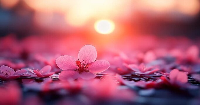 Beautiful pink flowers bloom in the garden during the spring season