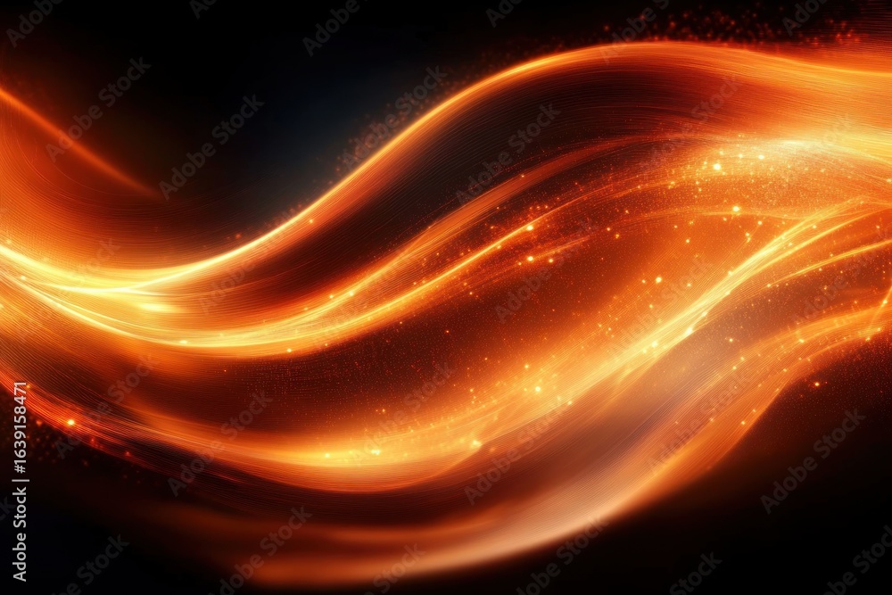 Aufkleber flowing waves of bright golden light streaks with sparkling particles on a dark background creating 