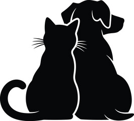 A silhouette of a cat and dog sitting together, symbolizing friendship and companionship between pets