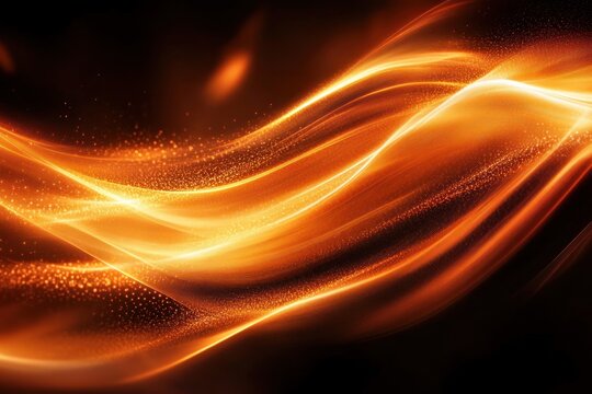 glowing flowing orange and yellow light waves creating dynamic and warm abstract motion against dark background