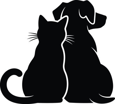 A silhouette of a cat and dog sitting together, symbolizing friendship and companionship between pets