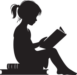 Child Reading Book Silhouette Vector