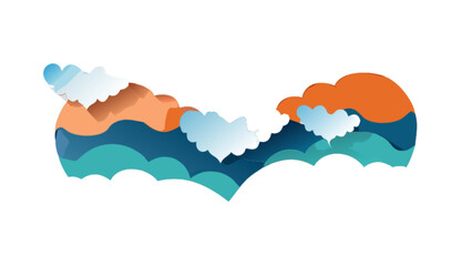 Abstract landscape with mountains clouds and ocean waves vector background illustration design art scene 100