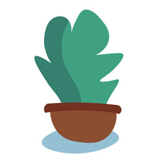 Illustration of a potted plant with stylized, simple green leaves, set against a light blue background. 