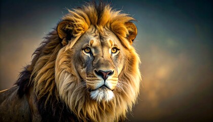 Obraz premium Close-up of a majestic lion's head.