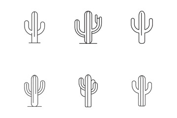 Fototapeta premium Minimalist Cactus Line Art Collection Representing Desert Flora and Southwestern Design Elements for Creative Projects